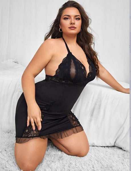Women Plus Size Lace Halterneck Babydoll | PRUSES - PRUSES