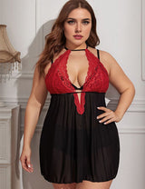 Women Plus Size Lace Halterneck Colorblock Lingerie | PRUSES - PRUSES