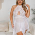 Women Plus Size Lace Hollow Halter Neck Babydoll - PRUSES