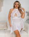 Women Plus Size Lace Hollow Halter Neck Babydoll - PRUSES