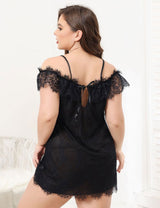 Women Plus Size Lace One Shoulder Babydoll - PRUSES