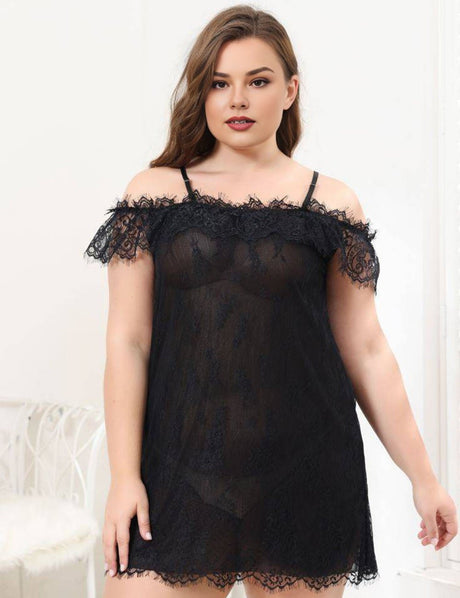 Women Plus Size Lace One Shoulder Babydoll - PRUSES
