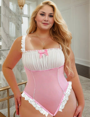 Women Plus Size Lace Patchwork Bodysuit - PRUSES