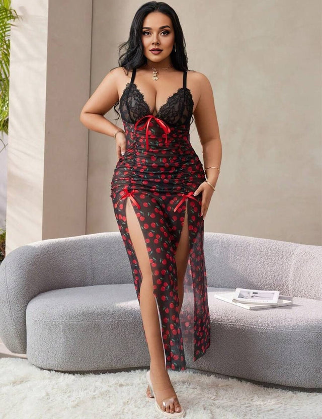 Women Plus Size Lace Patchwork Nightgown - PRUSES