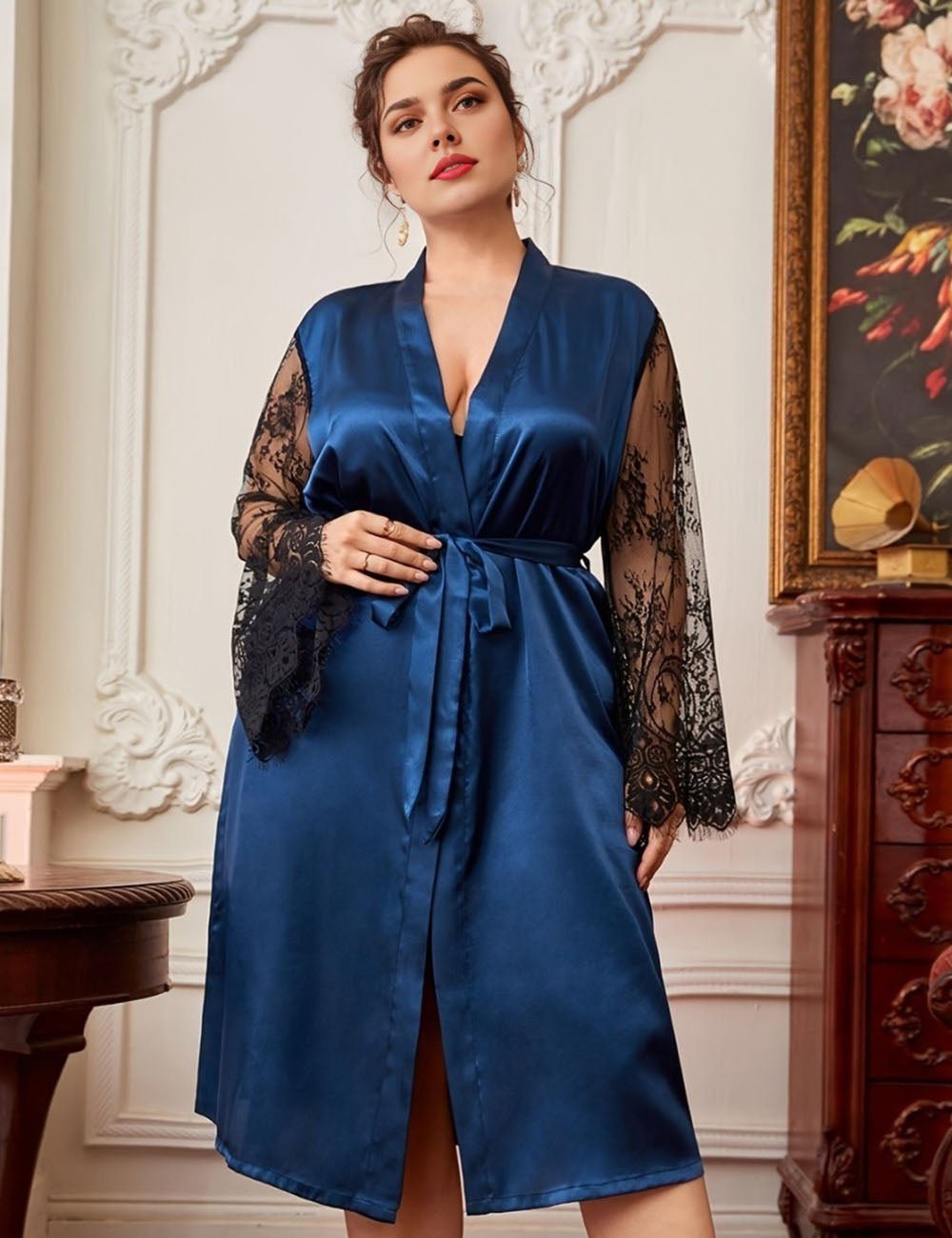 Women Plus Size Lace Silk Panel Robe | PRUSES - PRUSES