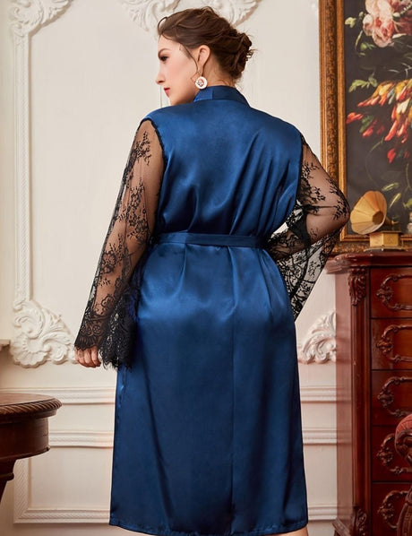Women Plus Size Lace Silk Panel Robe | PRUSES - PRUSES