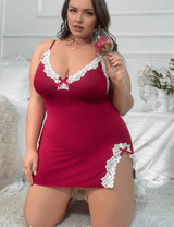 Women Plus Size Lace Slit Babydoll - PRUSES