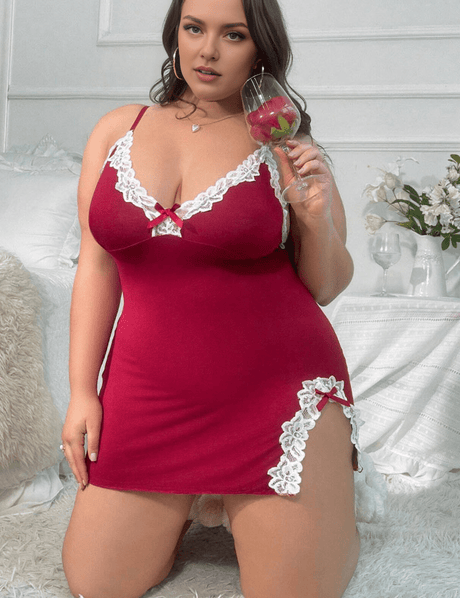 Women Plus Size Lace Slit Babydoll - PRUSES