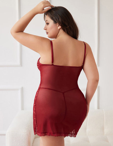 Women Plus Size Lace Spliced Slit Lingerie | PRUSES - PRUSES