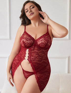Women Plus Size Lace Spliced Slit Lingerie | PRUSES - PRUSES