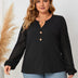 Women Plus Size Lace Stitching Black Knitted Long Sleeve Top - PRUSES