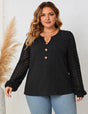 Women Plus Size Lace Stitching Black Knitted Long Sleeve Top - PRUSES