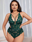 Women Plus Size Lace Strappy Cutout Bodysuit - PRUSES
