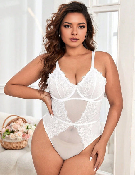Women Plus Size Lace Teddy - PRUSES