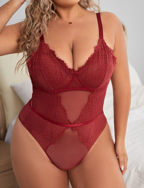Women Plus Size Lace Teddy - PRUSES