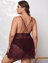 Women Plus Size Lace Transparent Nightgown - PRUSES