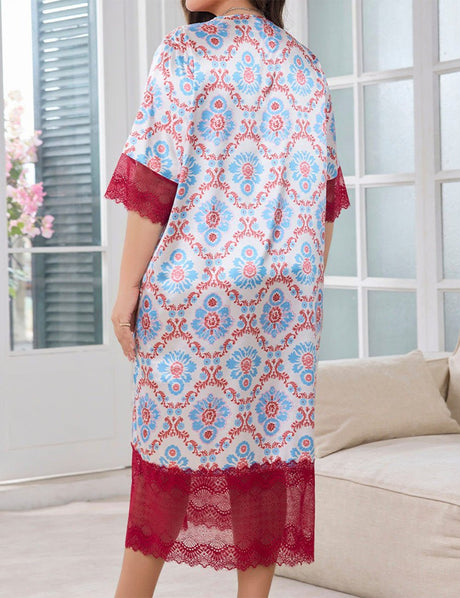 Women Plus Size Lace Trim Imitation Silk Nightgown | PRUSES - PRUSES