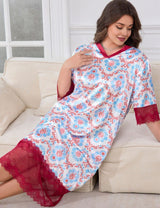 Women Plus Size Lace Trim Imitation Silk Nightgown | PRUSES - PRUSES