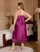 Women Plus Size Lace Trim Satin Cami Nightgown | PRUSES - PRUSES