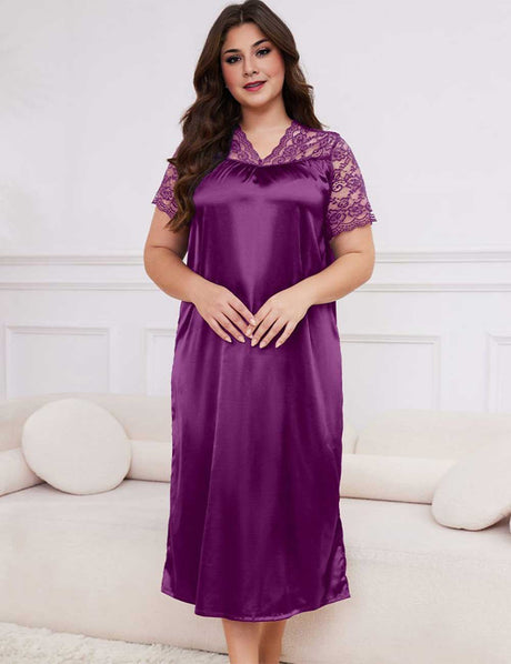 Purple Plus Size Short Sleeve Sleep Dress