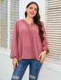 Women Plus Size Lace Trim V - Neck Balloon Sleeve Blouse | PRUSES - PRUSES