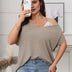 Women Plus Size Lace Trim V Neck Loose Fit T Shirt - PRUSES