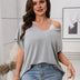 Women Plus Size Lace Trim V Neck Loose Fit T Shirt - PRUSES