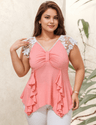 Women Plus Size Lace V Neck Ruffle Tunic Tops | PRUSES - PRUSES