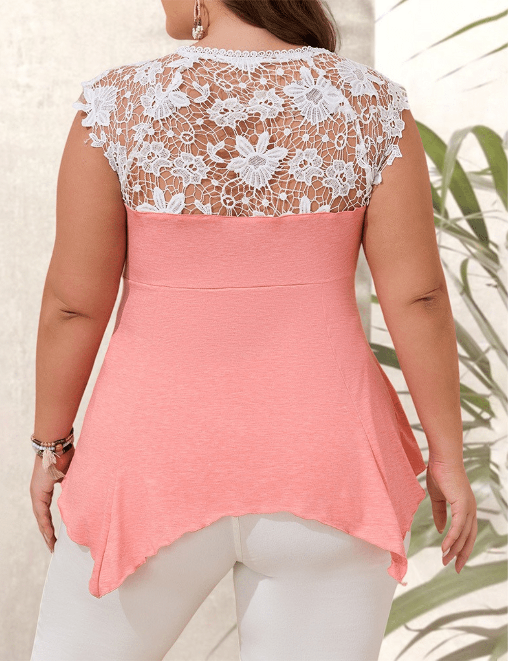 Women Plus Size Lace V Neck Ruffle Tunic Tops | PRUSES - PRUSES