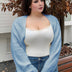 Women Plus Size Lantern Sleeve Knit Shrug Cardigan - PRUSES