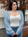 Women Plus Size Lantern Sleeve Knit Shrug Cardigan - PRUSES
