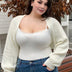 Women Plus Size Lantern Sleeve Knit Shrug Cardigan - PRUSES