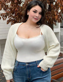 Women Plus Size Lantern Sleeve Knit Shrug Cardigan - PRUSES
