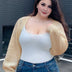 Women Plus Size Lantern Sleeve Knit Shrug Cardigan - PRUSES