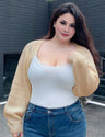 Women Plus Size Lantern Sleeve Knit Shrug Cardigan - PRUSES