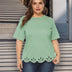 Women Plus Size Laser Cut Scallop Trim T-Shirt | PRUSES - PRUSES