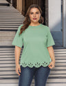 Women Plus Size Laser Cut Scallop Trim T-Shirt | PRUSES - PRUSES