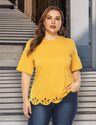 Women Plus Size Laser Cut Scallop Trim T-Shirt | PRUSES - PRUSES