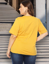 Women Plus Size Laser Cut Scallop Trim T-Shirt | PRUSES - PRUSES