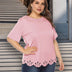 Women Plus Size Laser Cut Scallop Trim T-Shirt | PRUSES - PRUSES