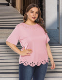 Women Plus Size Laser Cut Scallop Trim T-Shirt | PRUSES - PRUSES