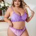 Women Plus Size Lavender Floral Embroidered Mesh Bra Set - PRUSES