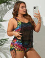 Women Plus Size Layered Lace Mesh Breathable Tankini - PRUSES