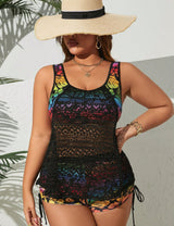 Women Plus Size Layered Lace Mesh Breathable Tankini - PRUSES