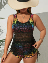 Women Plus Size Layered Lace Mesh Breathable Tankini - PRUSES