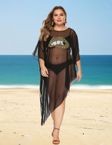 Women Plus Size Leopard Lips Irregular Cover - Up | PRUSES - PRUSES