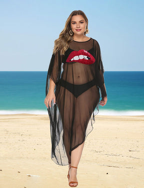 Women Plus Size Leopard Lips Irregular Cover - Up | PRUSES - PRUSES