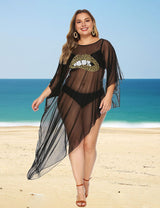 Women Plus Size Leopard Lips Irregular Cover - Up | PRUSES - PRUSES