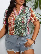 Women Plus Size Leopard Print Contrast Loose Blouse | PRUSES - PRUSES