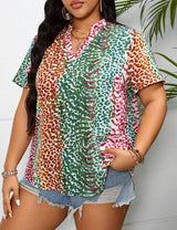 Women Plus Size Leopard Print Contrast Loose Blouse | PRUSES - PRUSES